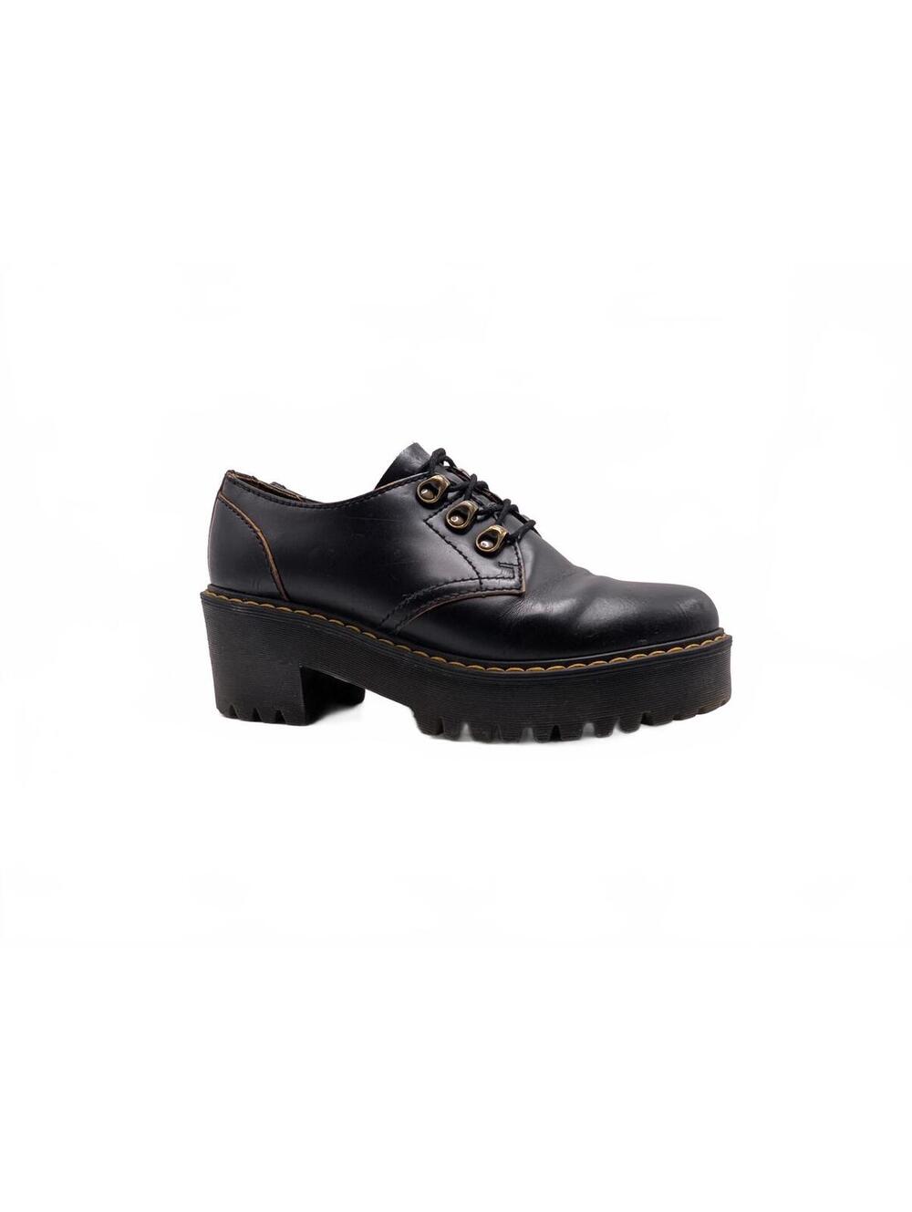 Dr. Martens Leona Lo Derby Black Platform Heeled Shoes Size 7